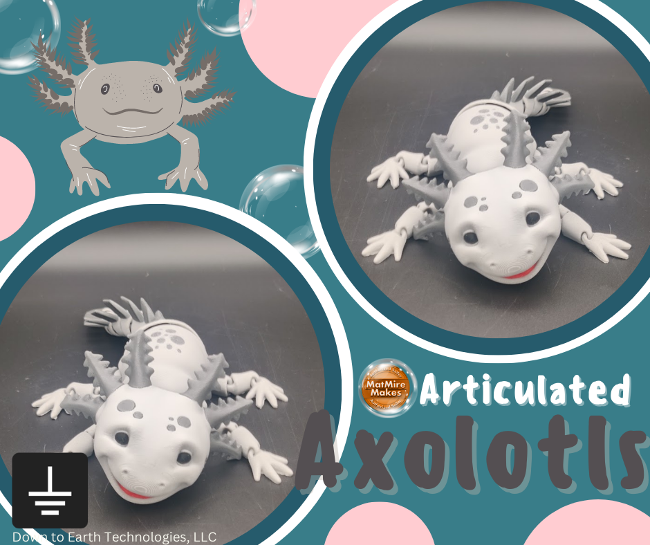 Mat Mire Makes Articulated Axolotl - Gray 75% Size – Down to Earth  Technologies